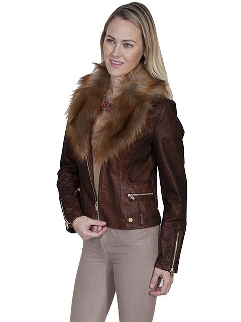 (image for) Ladies Zip Front Faux Fur Leather jacket